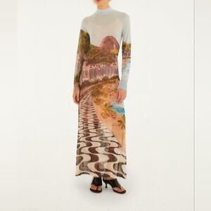 FARM RIO COPACABANA 2026 COLLECTION Long Sleeve Maxi Dress in Light Blue